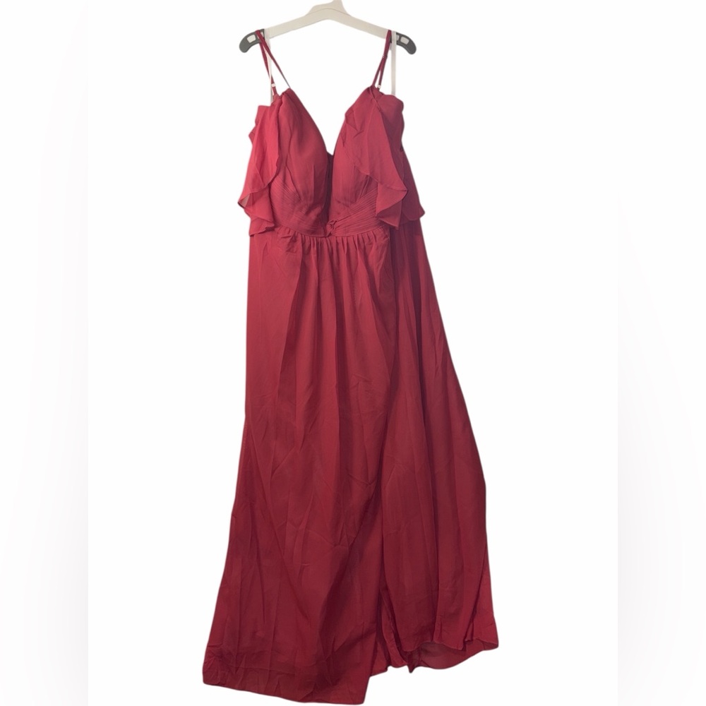 NWT Red Corset Back Chiffon Prom Dress Gown Pockets 3X #353